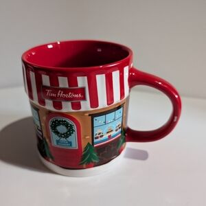 Tim Hortons Holiday Storefront Ceramic Mug 20 oz Red White Christmas 2024